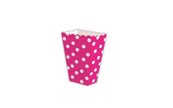 Pudełka na popcorn fuksja w grochy 6szt