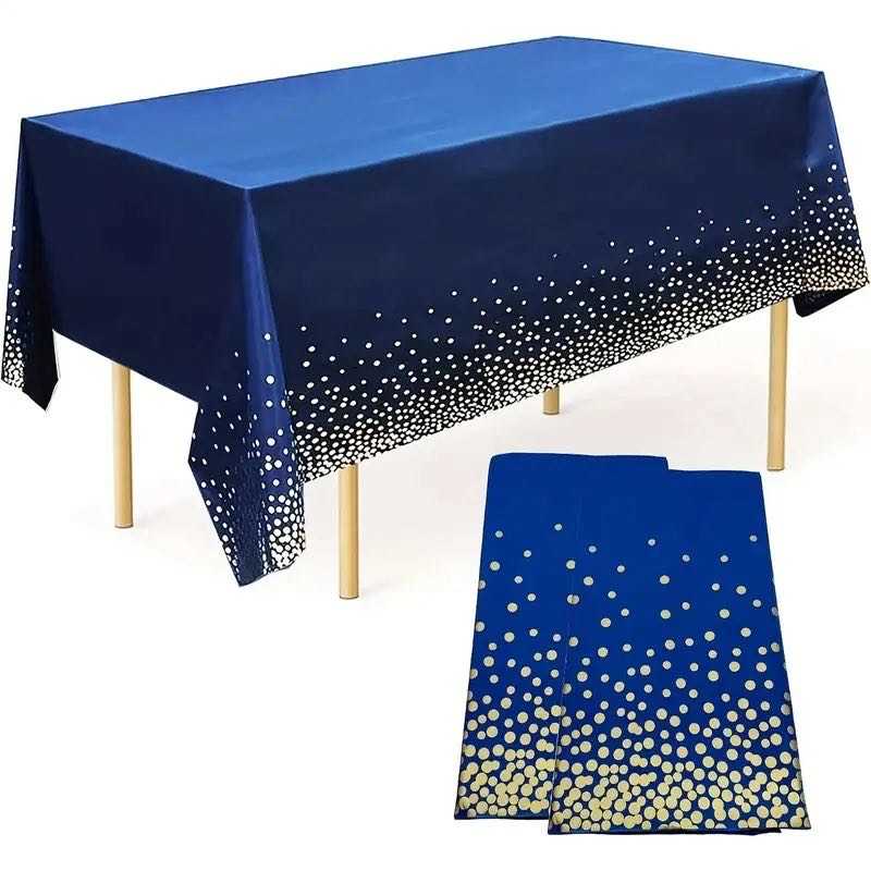 Obrus foliowy granatowy w złote kropki konfetti 137x274 cm