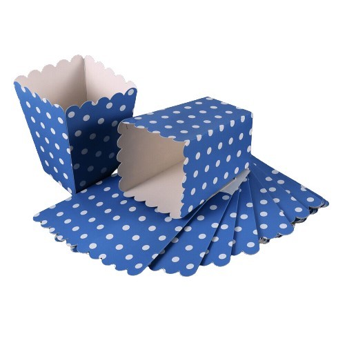 Pudełka na popcorn granatowe w grochy 6szt