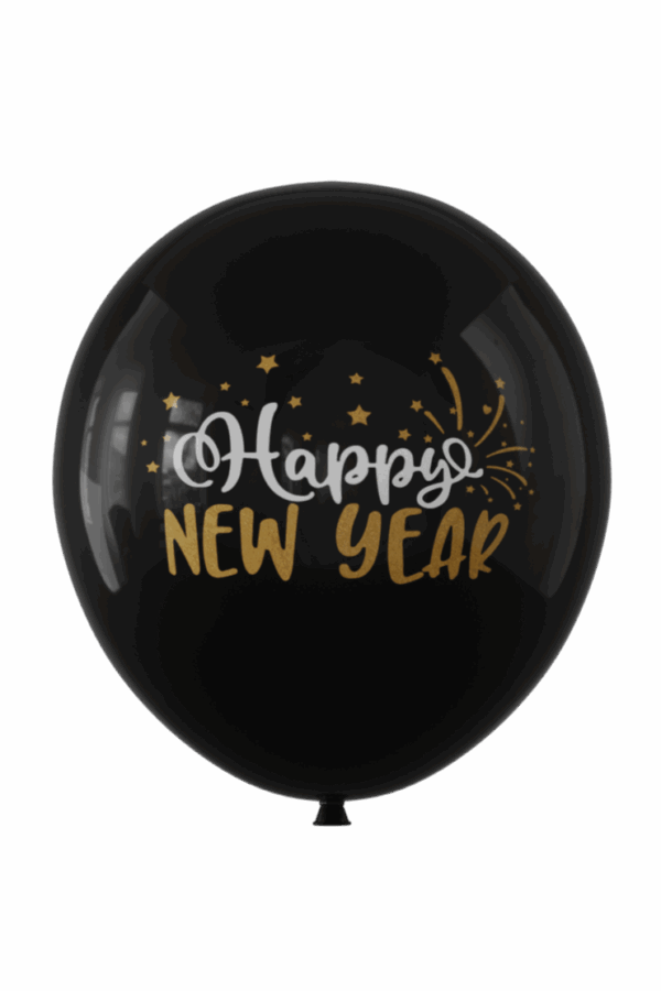 Balon lateksowy czarny ze złotym napisem Happy New Year,12cali 100szt