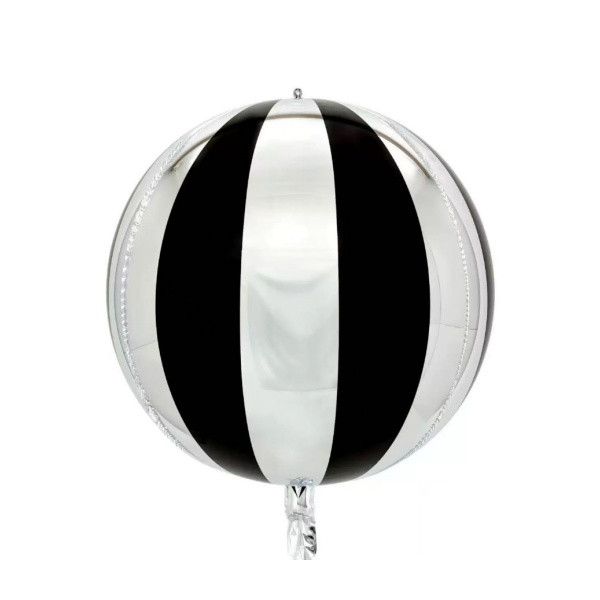 Balon foliowy kula 4d srebrno-czarna 55cm