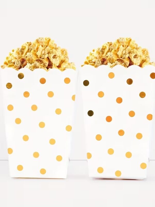 Pudełka na popcorn białe w złote kropki 6szt