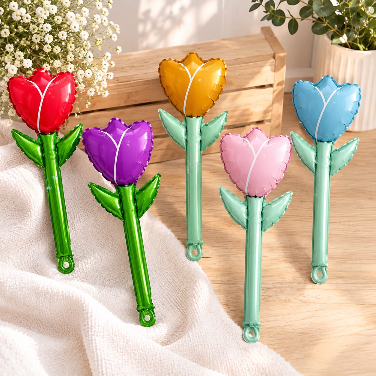 Balon foliowy Tulipan, Kwiatek 5szt, 18.5x43.5cm